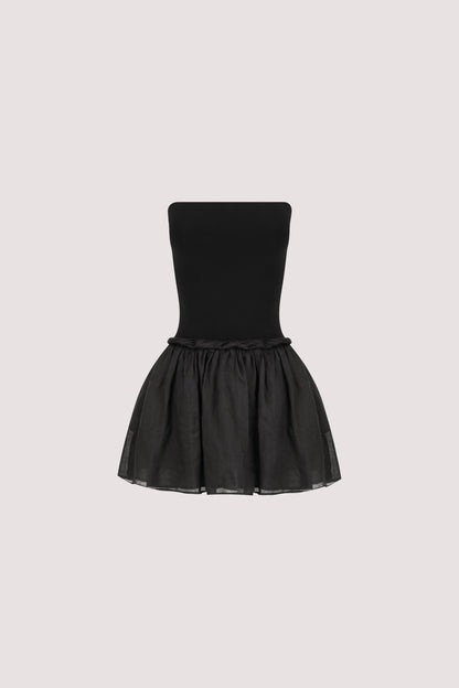 COCO BLACK STRAPLESS HYBRID MINI DRESS