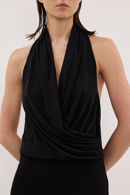 FELICITY BLACK SLEEVELESS HALTER MIDI DRESS