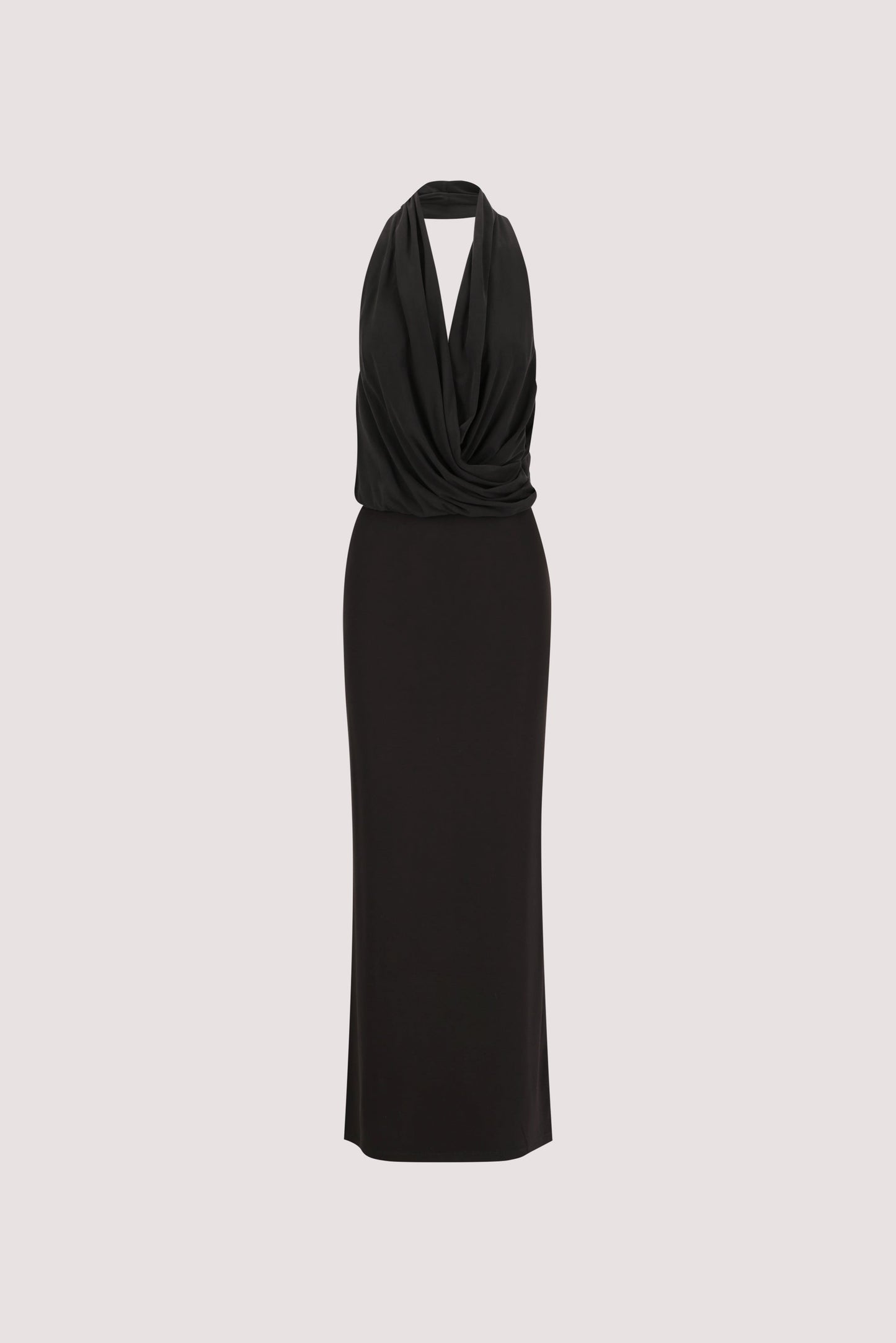 FELICITY BLACK SLEEVELESS HALTER MIDI DRESS