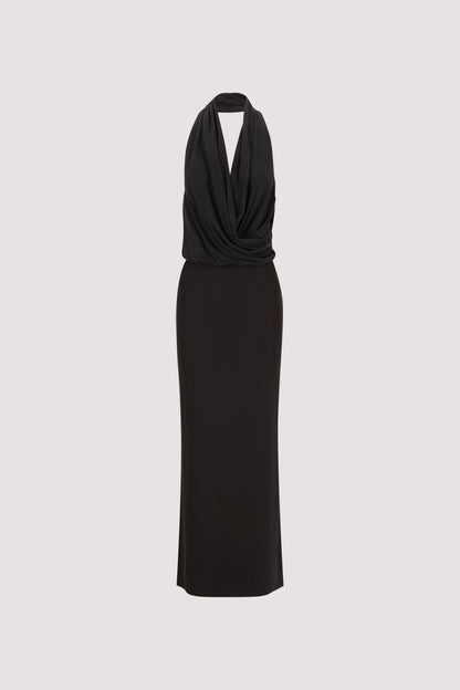 FELICITY BLACK SLEEVELESS HALTER MIDI DRESS
