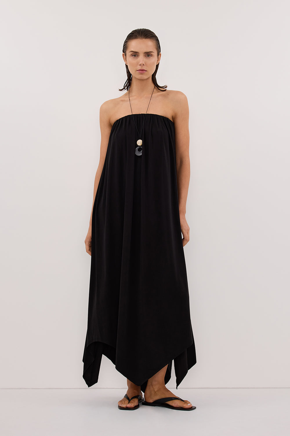 AVA BLACK STRAPELESS MIDI DRESS