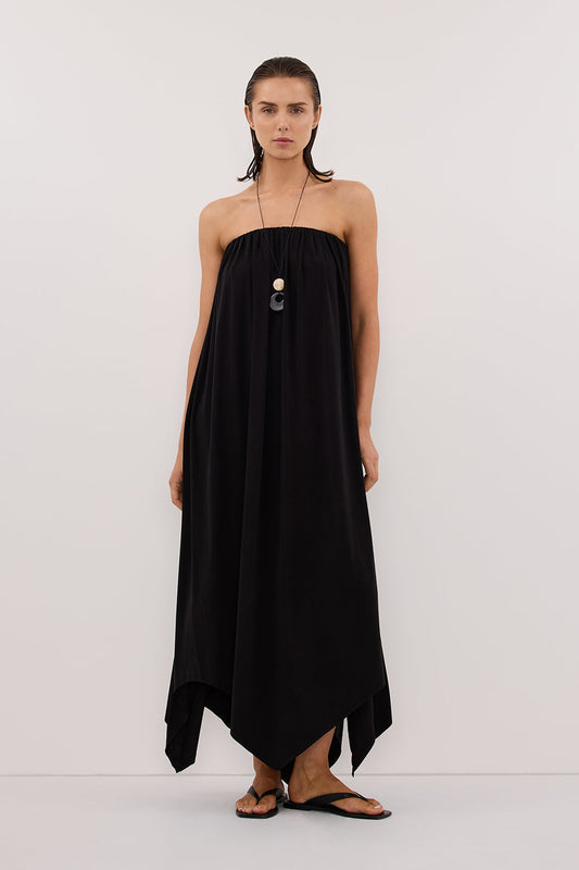 AVA BLACK STRAPELESS MIDI DRESS