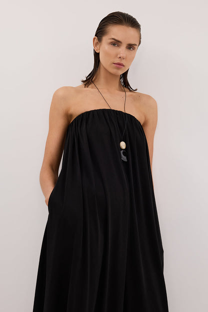 AVA BLACK STRAPELESS MIDI DRESS