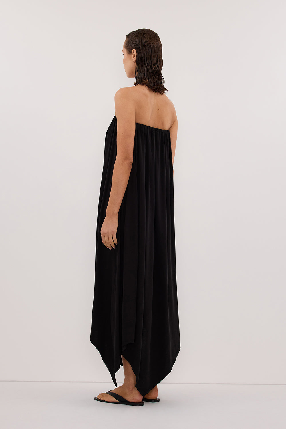 AVA BLACK STRAPELESS MIDI DRESS