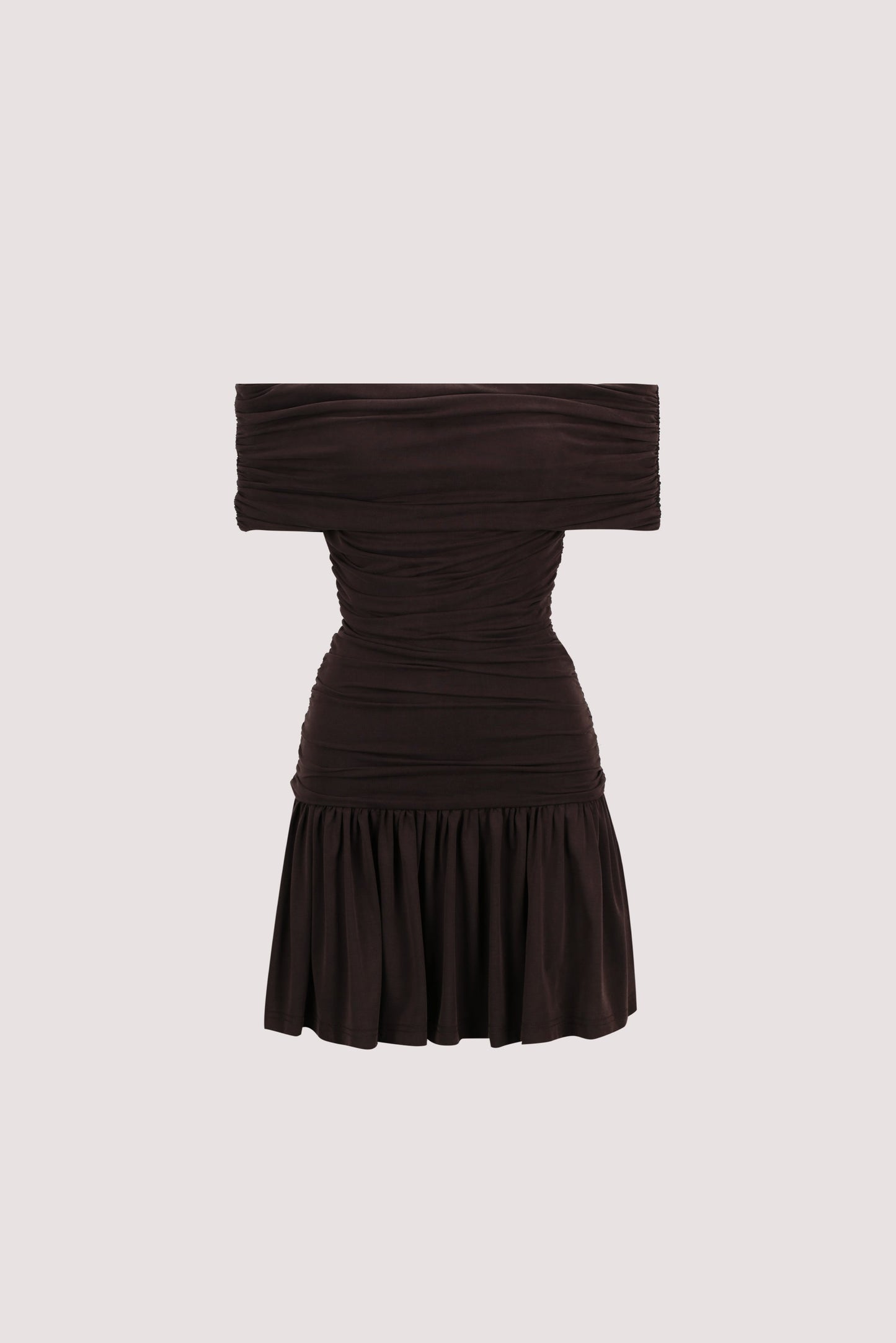 FEZ BURNT CHOC OFF SHOULDER MINI DRESS
