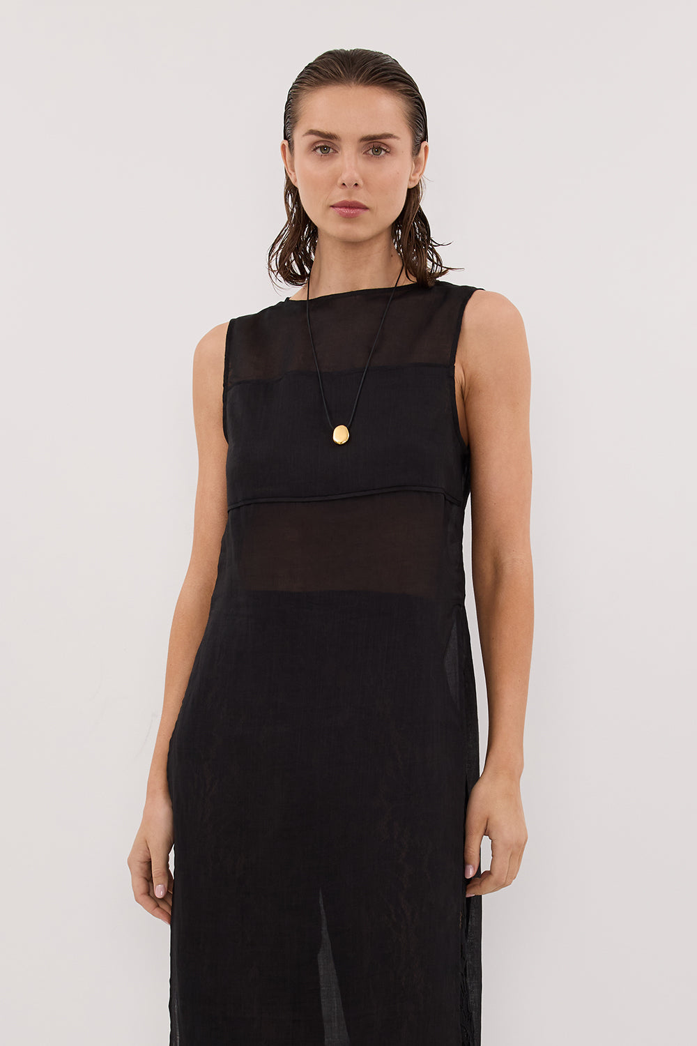 KAI BLACK SLEEVELESS RAMIE TUNIC TOP