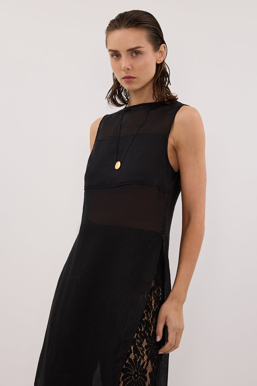 KAI BLACK SLEEVELESS RAMIE TUNIC TOP