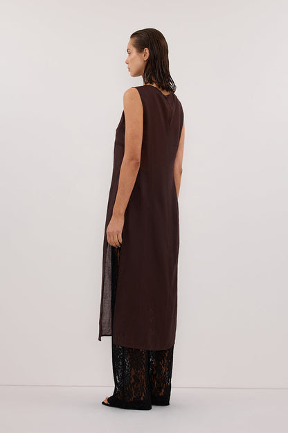 KAI BURNT CHOC SLEEVELESS RAMIE TUNIC TOP