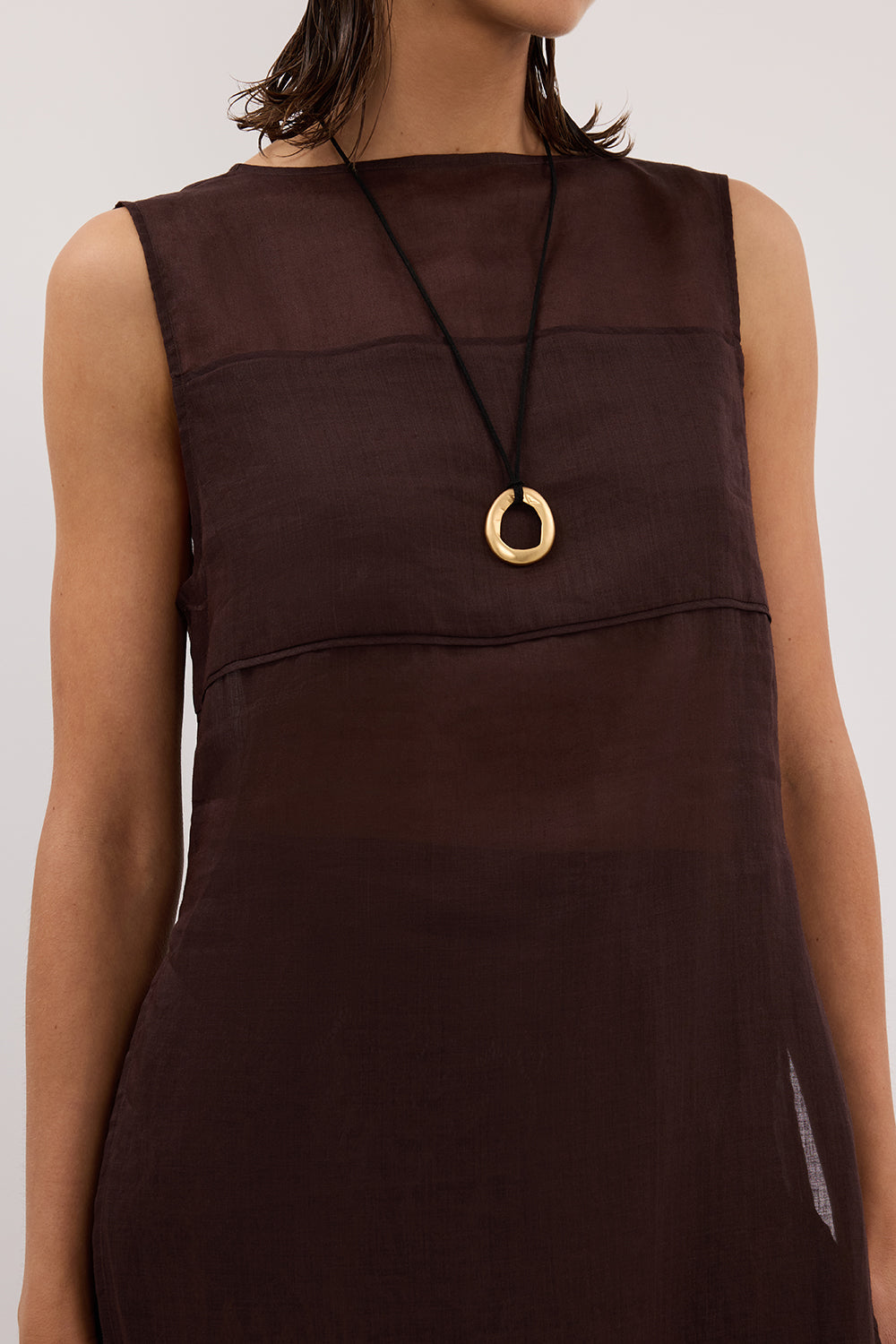KAI BURNT CHOC SLEEVELESS RAMIE TUNIC TOP
