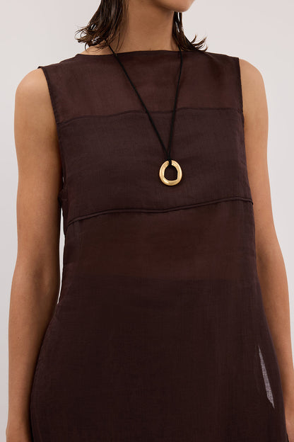 KAI BURNT CHOC SLEEVELESS RAMIE TUNIC TOP