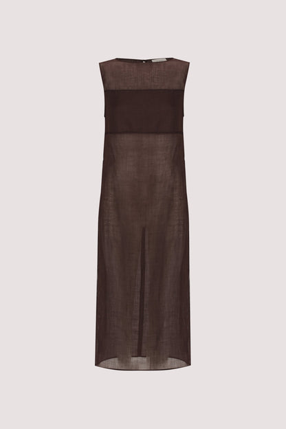 KAI BURNT CHOC SLEEVELESS RAMIE TUNIC TOP