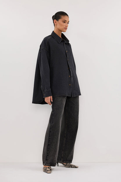 ASHTON WASHED BLACK OVERSIZED DENIM SHIRT