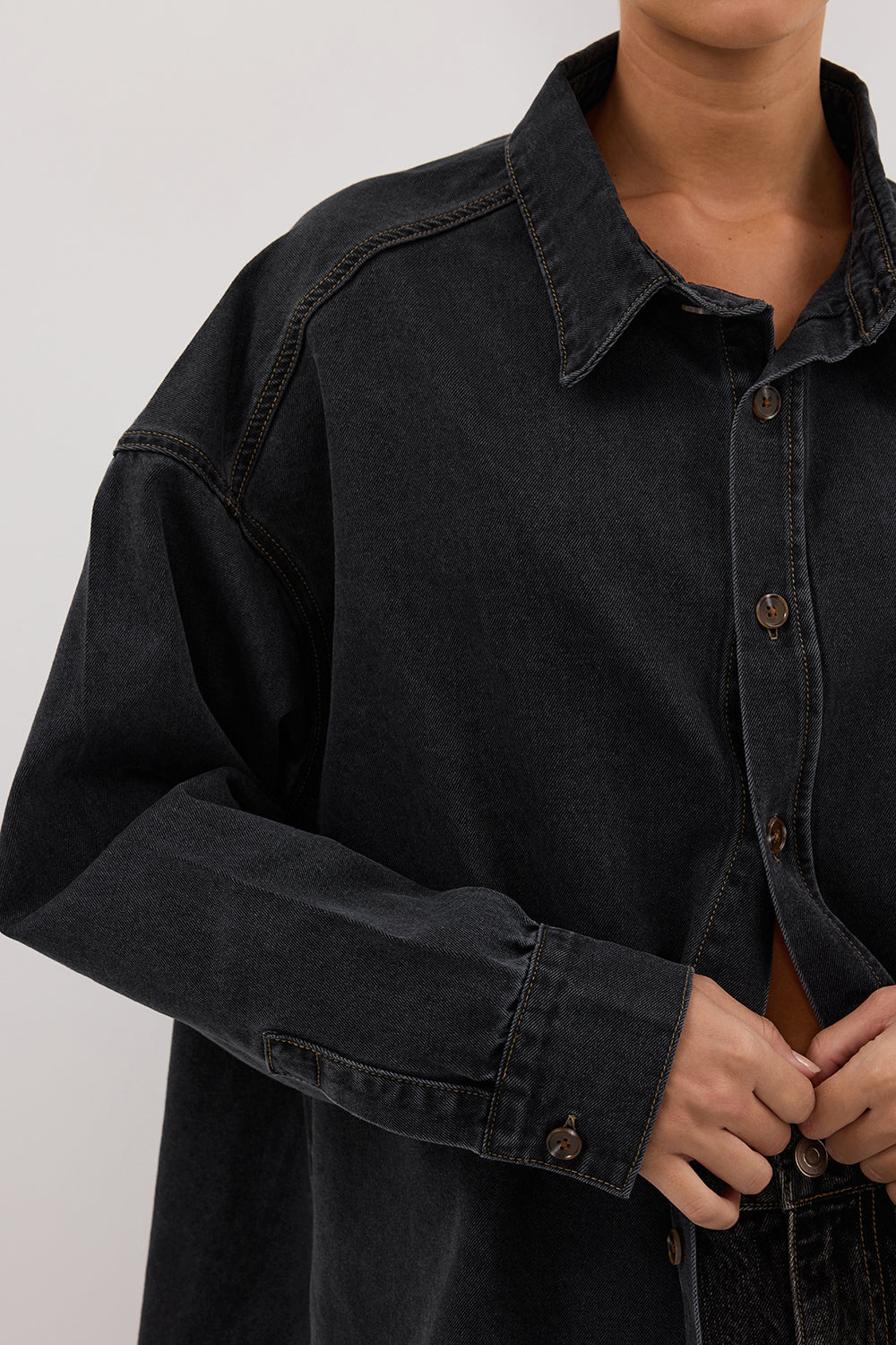 ASHTON WASHED BLACK OVERSIZED DENIM SHIRT