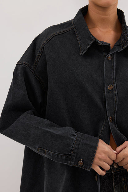 ASHTON WASHED BLACK OVERSIZED DENIM SHIRT