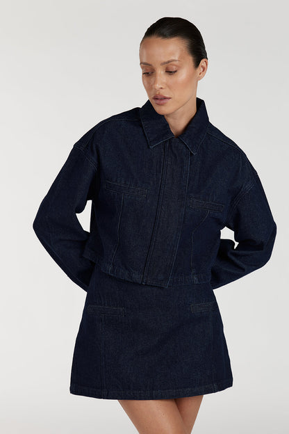 ALBERTA INDIGO TAILORED DENIM MINI SKIRT