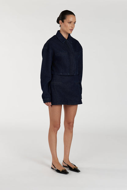 ALBERTA INDIGO TAILORED DENIM MINI SKIRT