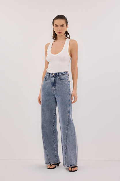 CARSON MID BLUE WIDE LEG JEAN