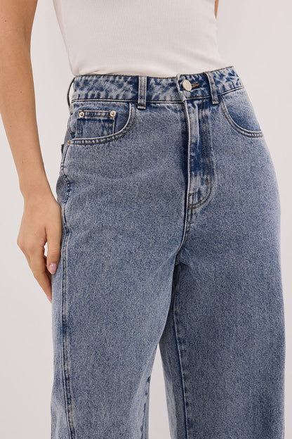CARSON MID BLUE WIDE LEG JEAN