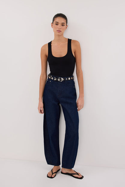 CALEB INDIGO BARREL LEG JEAN