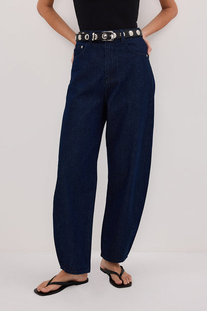 CALEB INDIGO BARREL LEG JEAN