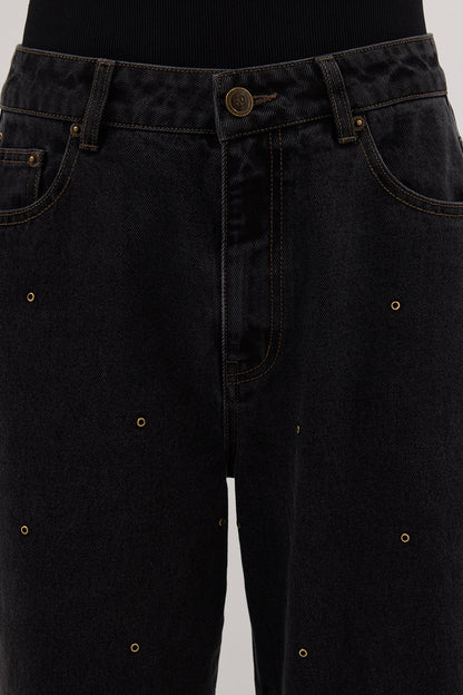 REAGAN 2.0 BLACK RINSE EYELET SLOUCHY JEAN