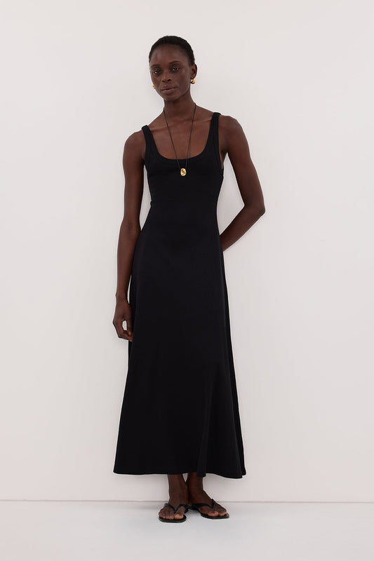 PHOEBE BLACK SLEEVELESS SCOOP NECK MIDI DRESS