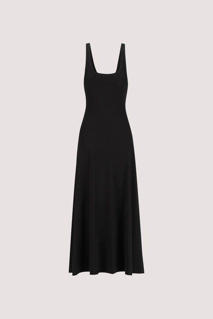 PHOEBE BLACK SLEEVELESS SCOOP NECK MIDI DRESS