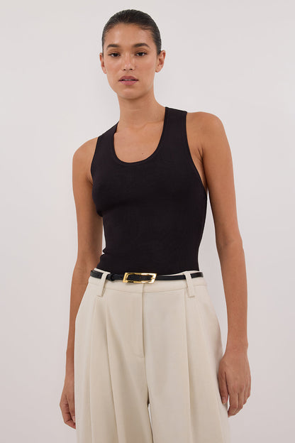 DEVIN WASHED BLACK RACER KNIT TANK