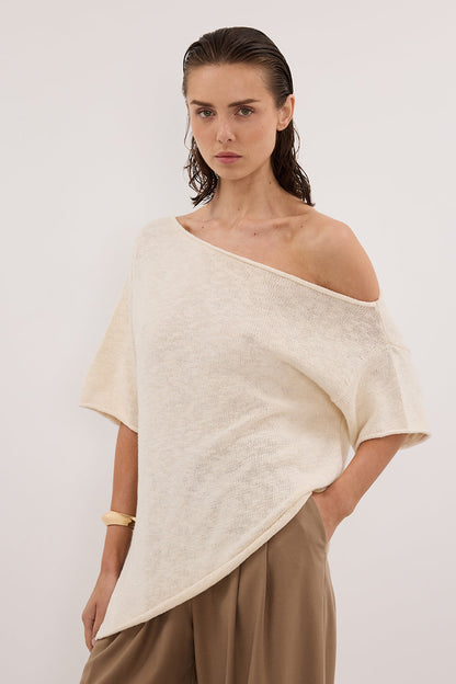 RICK CREAM ASYM KNIT TOP
