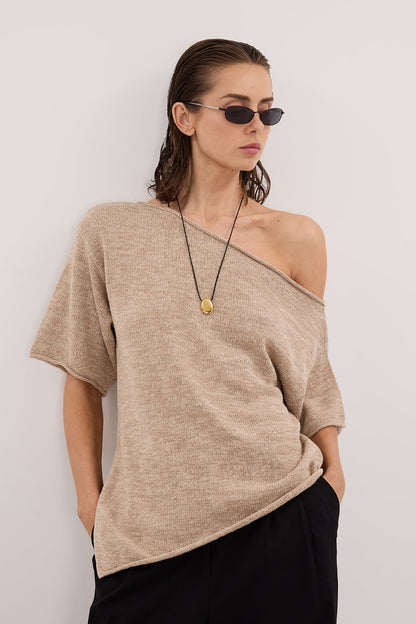 RICK NATURAL ASYM KNIT TOP