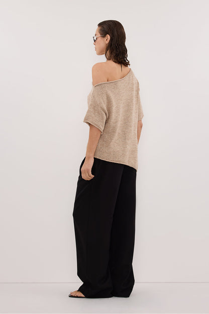 RICK NATURAL ASYM KNIT TOP