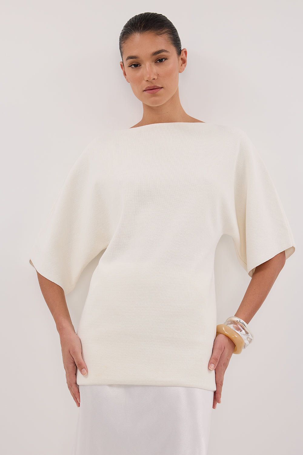 LIA IVORY SLEEVED KNIT TOP