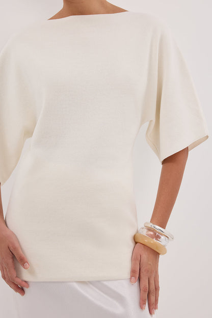 LIA IVORY SLEEVED KNIT TOP