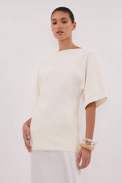 LIA IVORY SLEEVED KNIT TOP