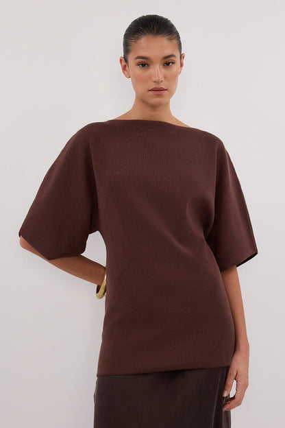 LIA WALNUT SLEEVED KNIT TOP