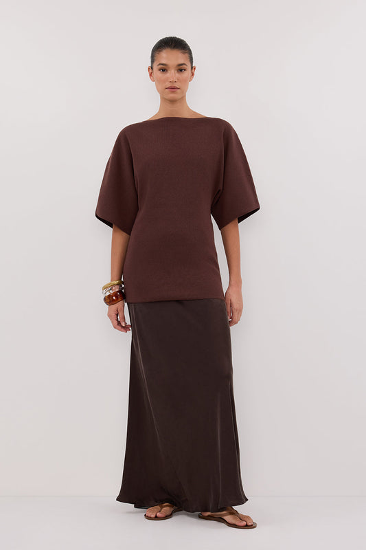LIA WALNUT SLEEVED KNIT TOP