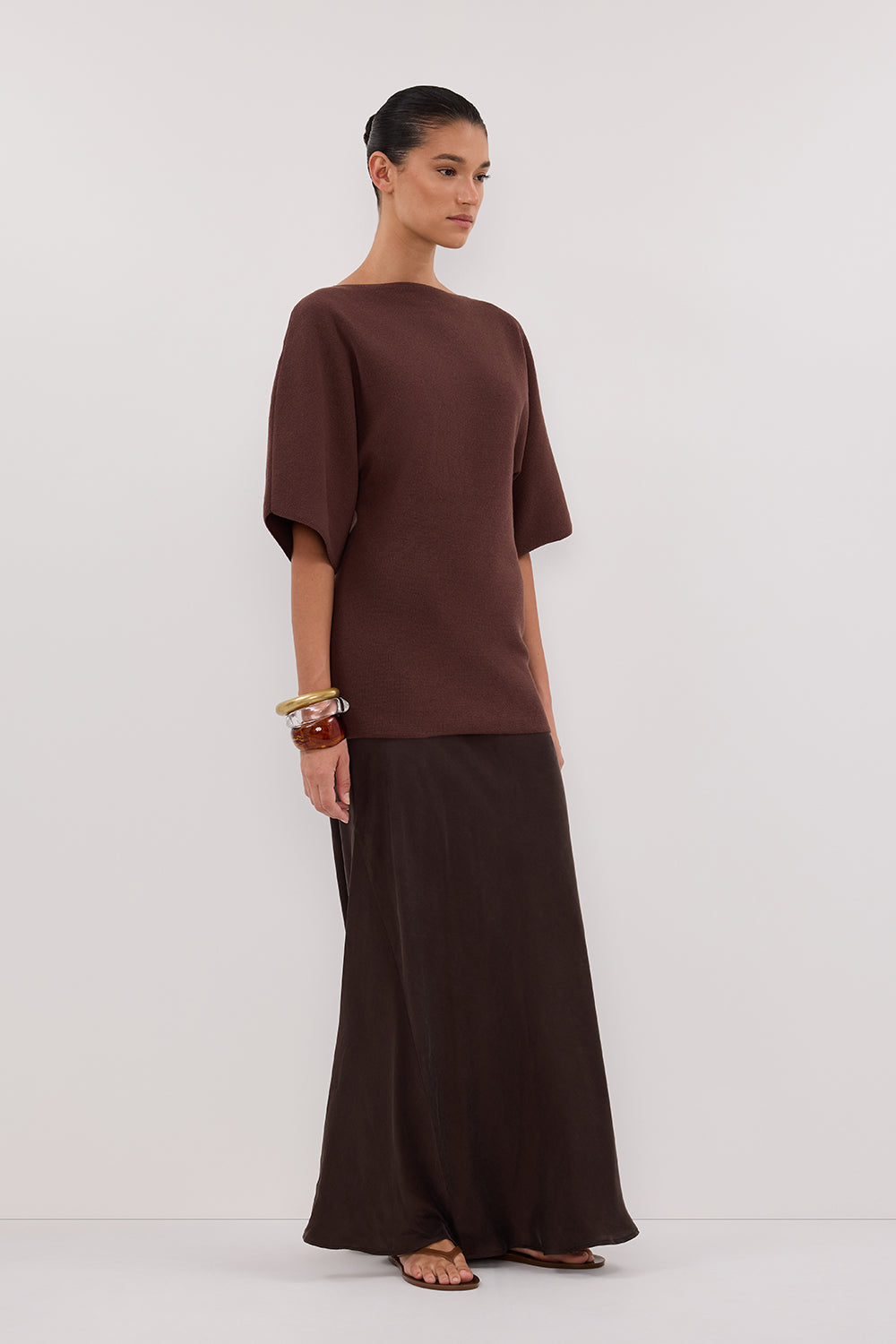 LIA WALNUT SLEEVED KNIT TOP