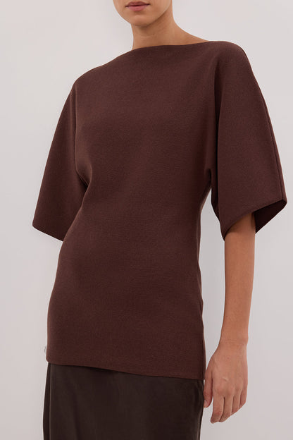 LIA WALNUT SLEEVED KNIT TOP