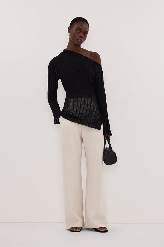 BOWIE BLACK LONG SLEEVE KNIT TOP