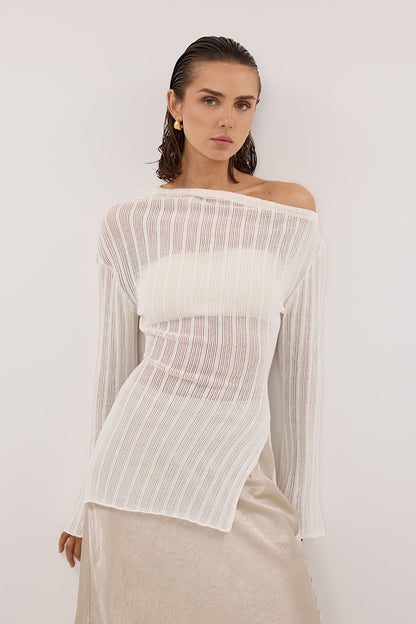 BOWIE IVORY LONG SLEEVE KNIT TOP
