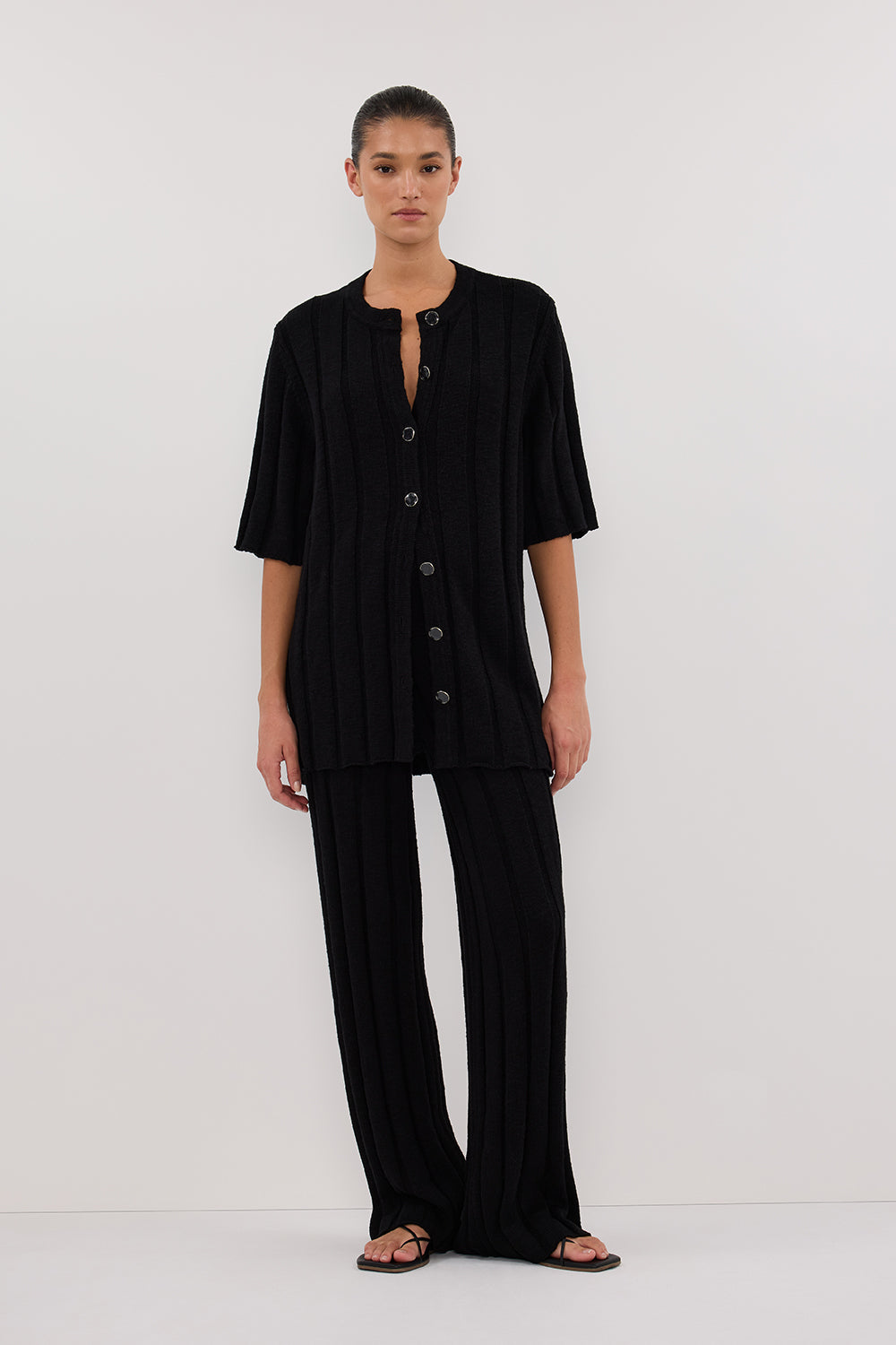 JAZZ BLACK BUTTON KNIT SHIRT