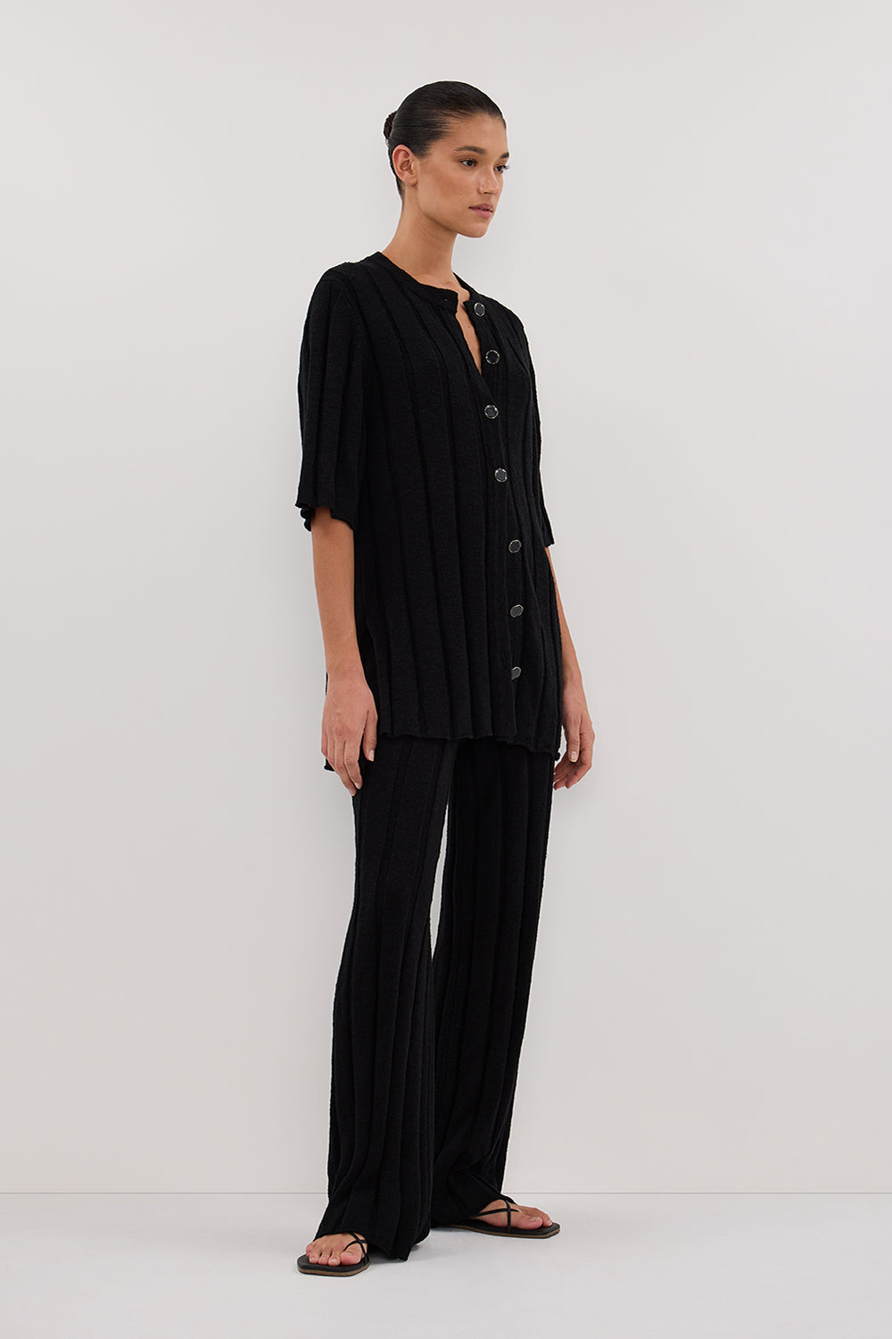 JAZZ BLACK BUTTON KNIT SHIRT