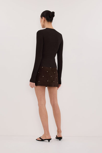 FIORA BITTER CHOC LONG SLEEVE KNIT TOP