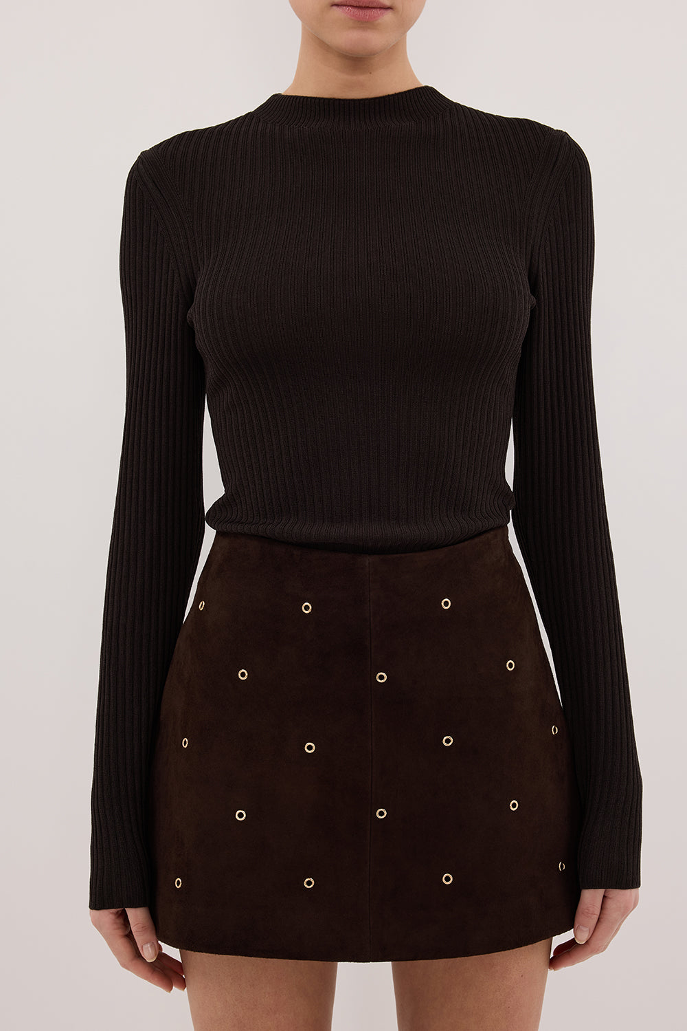 FIORA BITTER CHOC LONG SLEEVE KNIT TOP