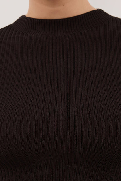 FIORA BITTER CHOC LONG SLEEVE KNIT TOP