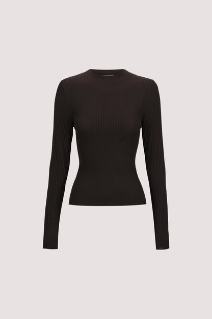 FIORA BITTER CHOC LONG SLEEVE KNIT TOP