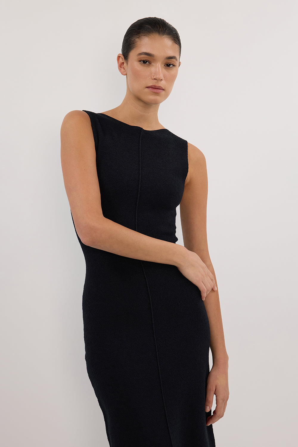 OWEN BLACK CREPE KNIT MIDI DRESS