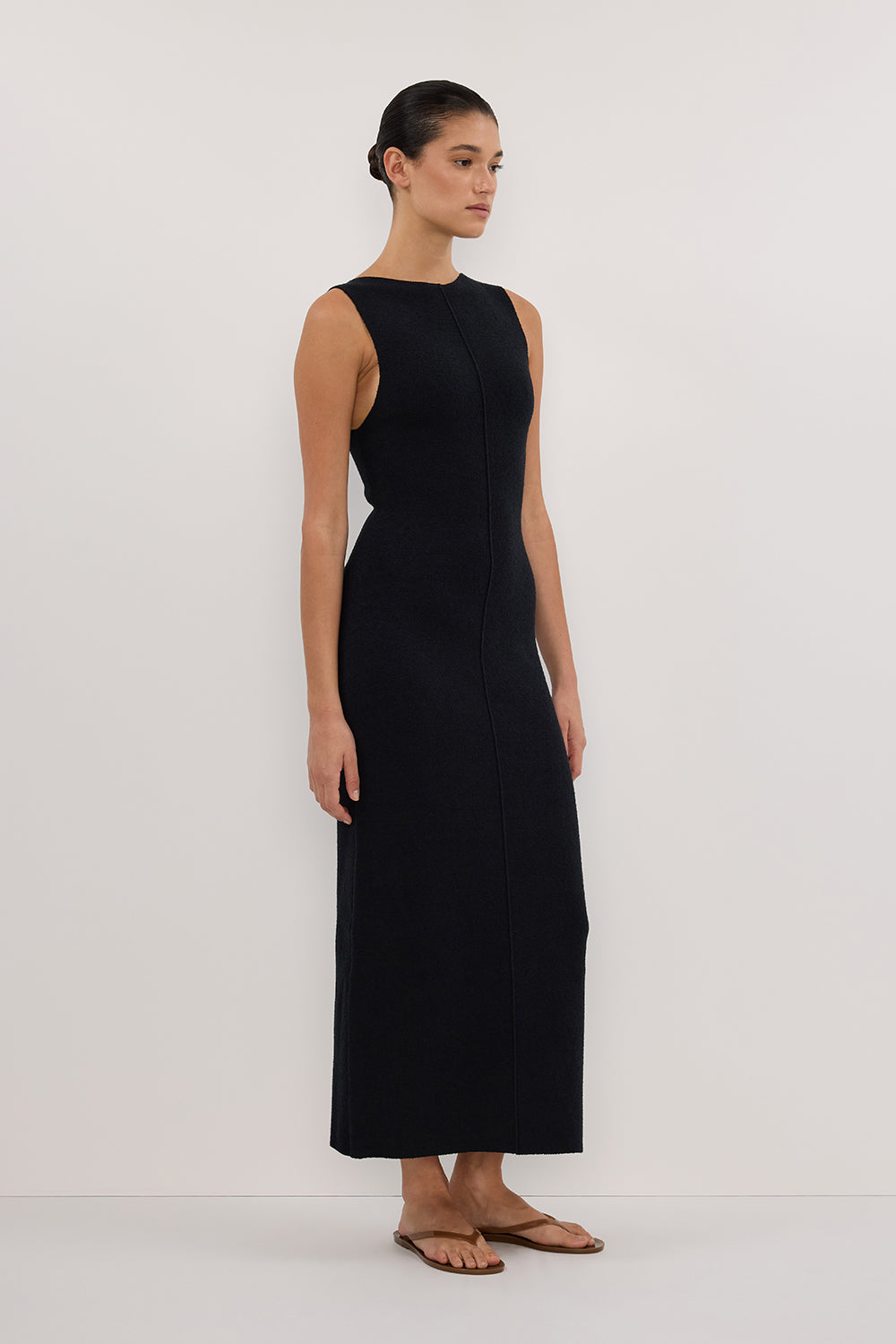 OWEN BLACK CREPE KNIT MIDI DRESS