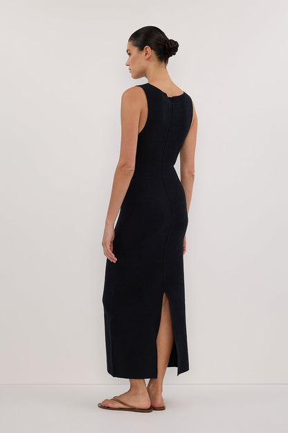 OWEN BLACK CREPE KNIT MIDI DRESS