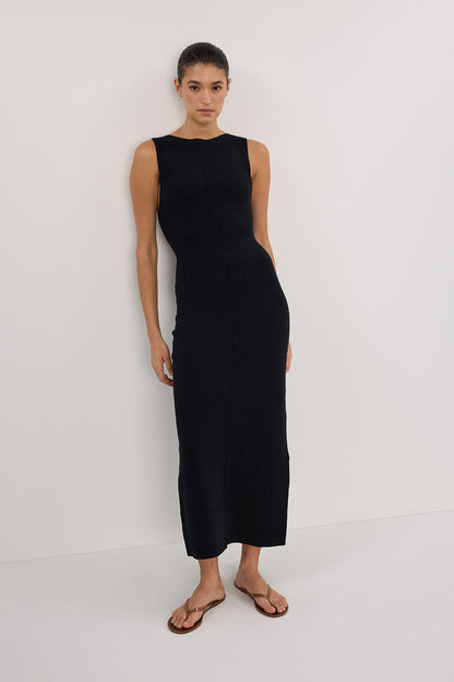 OWEN BLACK CREPE KNIT MIDI DRESS